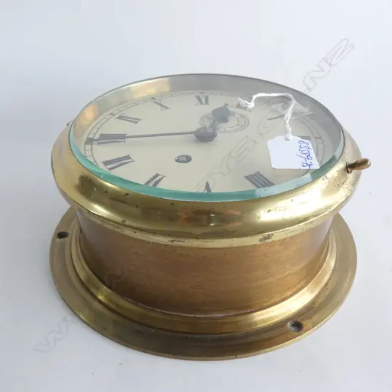 OLD BRASS SHIP''S CLOCK Dia.8 INCH APPARENTLY WORKING