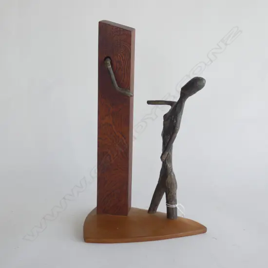 CONTEMPORARY BRONZE & TEAK SCULPTURE 'EVE', TITLED AND DATED '72