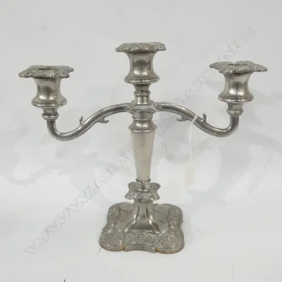 3 ARM SILVER PLATE CANDELABRA L 280 H 250MM