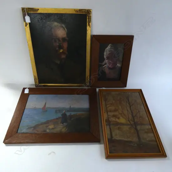 3 MAY LINGARD OILS; DUTCH GIRL, 2 LANDSCAPES 260x400mm + M. McNEILL PORTRAIT AF