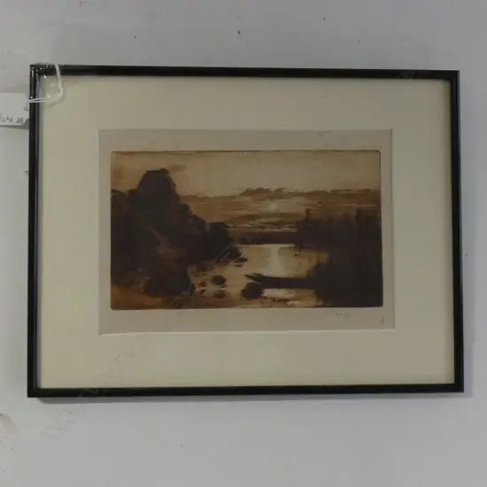 UNSIGNED TREVOR LLYOD RIVER SCENE ETCHING 115x200mm
