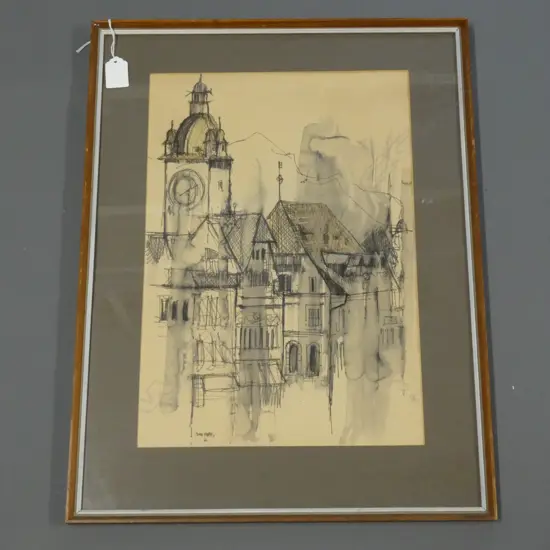 JOHN PAPAS LINE DRAWING - BUILDINGS DATED '66 405x280mm