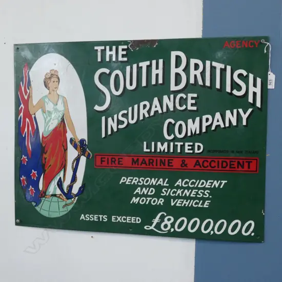 VINTAGE ENAMEL SIGN 'THE SOUTH BRITISH INSURANCE COMPANY...' 460x610mm