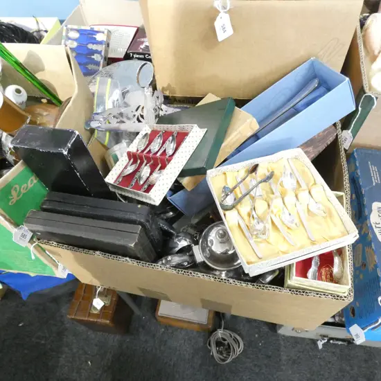 BOX LOT ASST. EP / CASED CUTLERY ETC