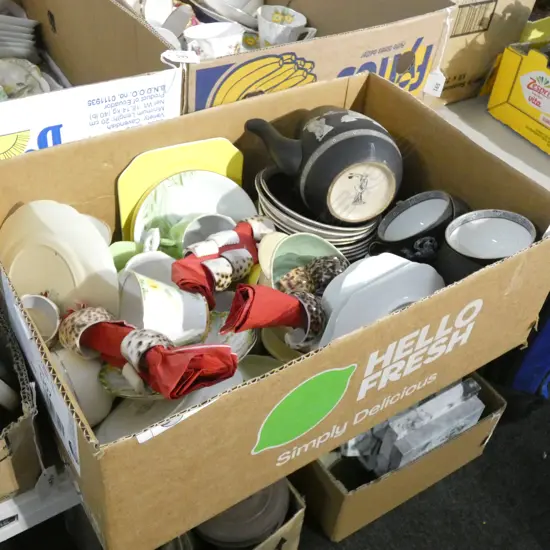 BOX LOT ASST. CHINA; TEACUPS ETC