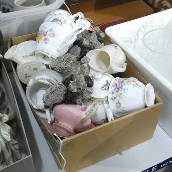 BOX LOT ASST. CHINA; ROYAL DOULTON, COALPORT ETC