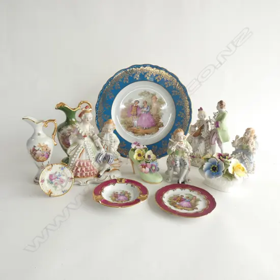 BOX LOT DRESDEN FIGURES, LIMOGES ETC