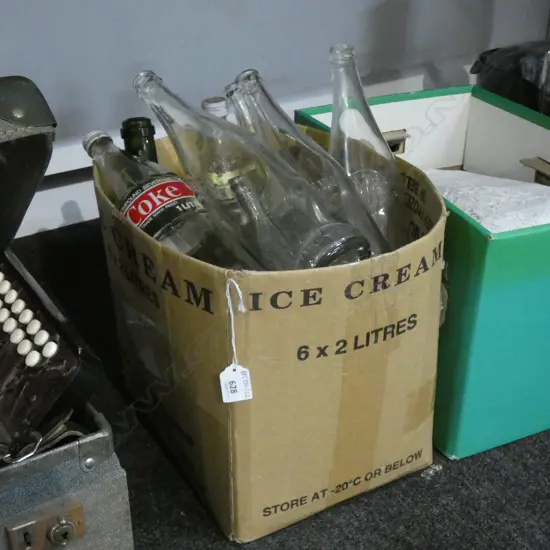 BOX LOT OLD BOTTLES, COKE ETC