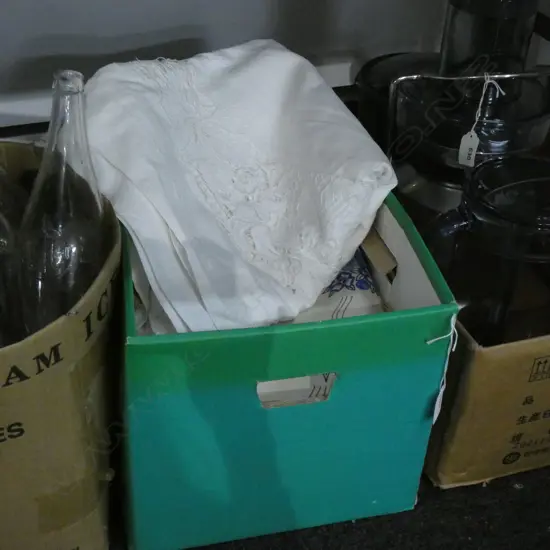 BOX LOT ASST. LINENS ETC