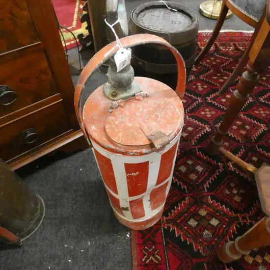 OLD RED PAINTED FIRE EXTINGUISHER H 710MM WEAR TO PAINT AND LG DENT 