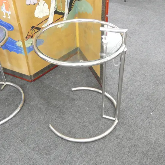 EILEEN GRAY E 1027 STYLE CHROME & GLASS SIDE TABLE H.680mm 510mm dia