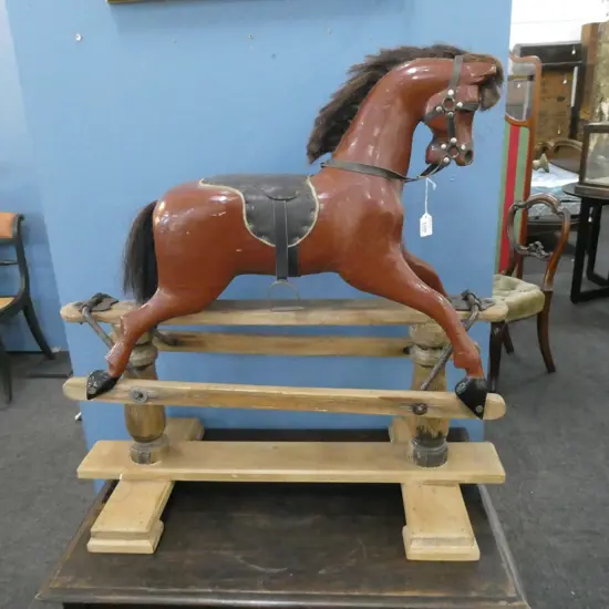 SM VINTAGE WOODEN CARVED ROCKING HORSE  L 800 H 790