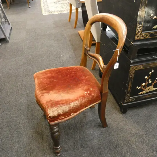 VICTORIAN BALLOON BACK CHAIR; RED VELVET SEAT 