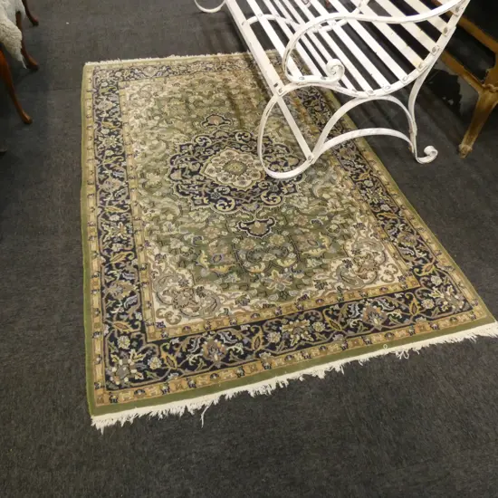 HAND KNOTTED GREEN WOOL PILE RUG 