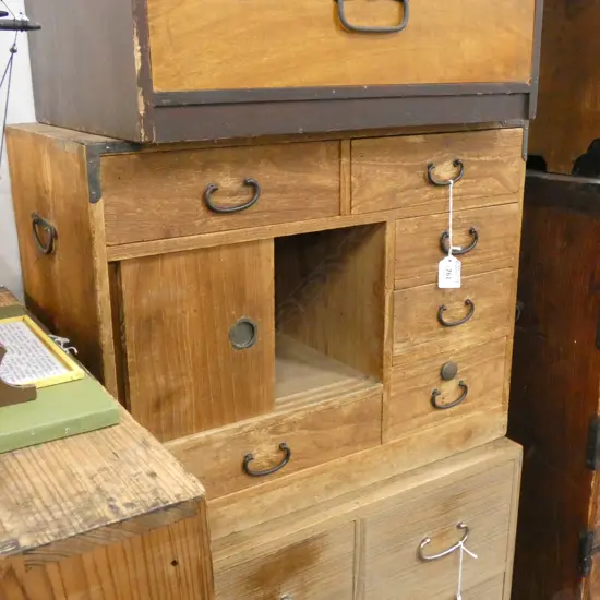 OLD JAPANESE BEDSIDE CABINET 5 DRAWER & 2 SLIDING CUPBOARDS