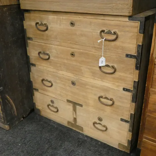 SM VINTAGE NATURAL WOODEN JAPANESE TANSU CHEST 5 DRAWER 570 X 310 X 570MM 