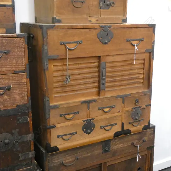 CIRCA 1890 JAPANESE MERCHANT CHEST WITH KEYS H640 W670 D400mm