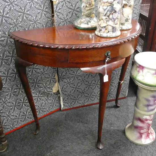 QUEEN ANNE STYLE MAHOGANY DEMI LUNE TABLE 800x350x730mm