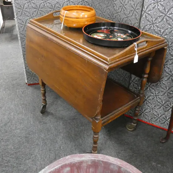 MAHOGANY DROP LEAF TEA TROLLEY