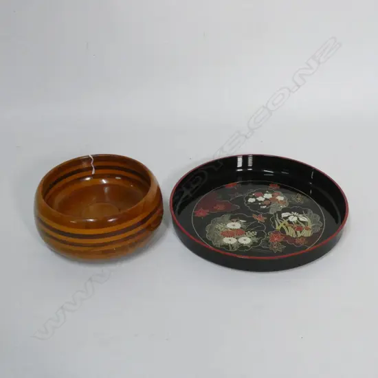 NZ NATIVE TIMBERS TURNED BOWL & JAPANESE LACQUER BOWL