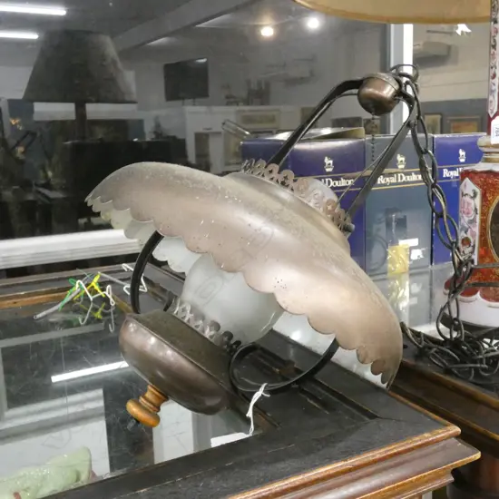 OLD COPPER PENDANT LIGHT w. CHIMNEY 