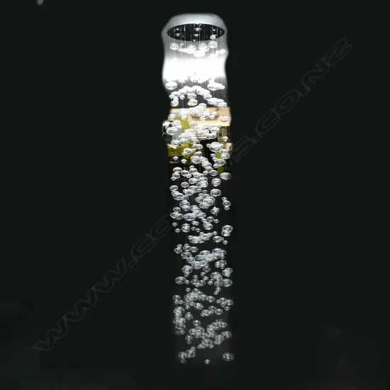 CONTEMPORARY CEILING LIGHT FITTING of 20 WIRE SUSPENDED GLASS BAUBLES H.2.2m (possibly minor losses)