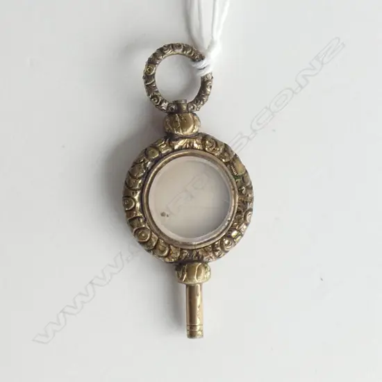 (WGTN#7) 19THC GILT FANCY POCKET WATCH KEY ROCK CRYSTAL PANEL