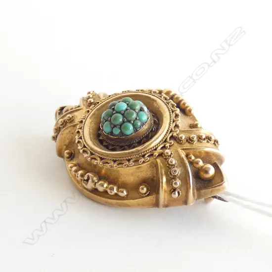VICTORIAN PINCHBECK AND TURQUOISE BROOCH (AF)