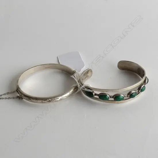 2 SILVER BRACELETS; 925 & MALACHITE + CHESTER 1961 32 GRAMS