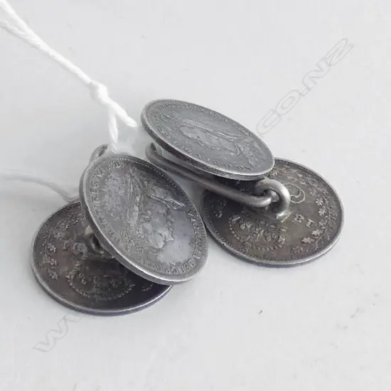 (20169) PR OLD SILVER THREEPENCE COIN CUFFLINKS