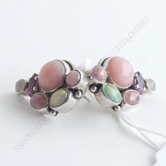 Amy Kahn Russell pink fire opal and rhocochrosite sterling silver post earrings