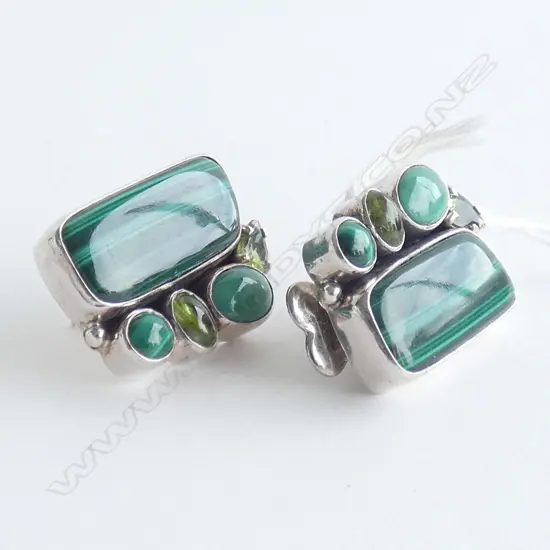 Amy Kahn Russell malachite peridot sterling silver post earrings one butterfly missing