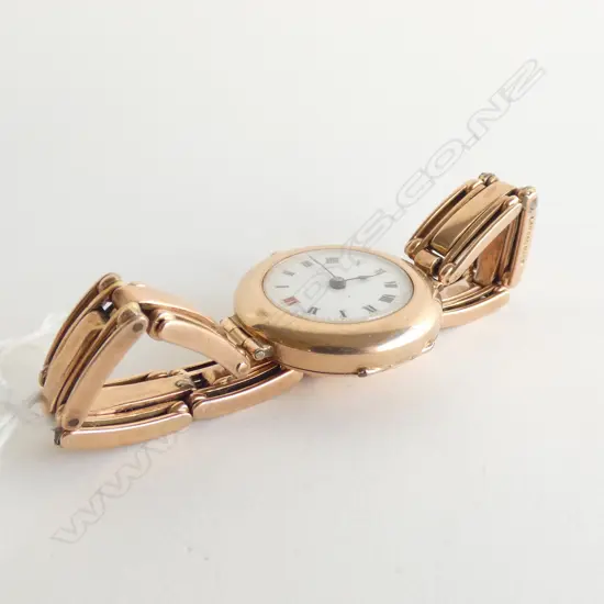 LADIES VINTAGE 9CT ROSE GOLD WRIST WATCH AND STRAP(NO WINDER) 30.16gm including movement