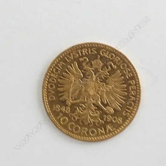 HUNGARIAN 1908 10 KORONA GOLD COIN 90% 3.3875gms
