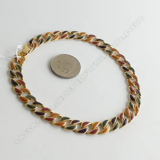 GOLD PLATE & ENAMEL NECKLACE L.450mm + CHARLES & DI COIN
