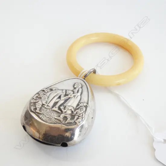 SILVER PLATE BABY RATTLE (FAIRY TALE) WITH IVORINE RING