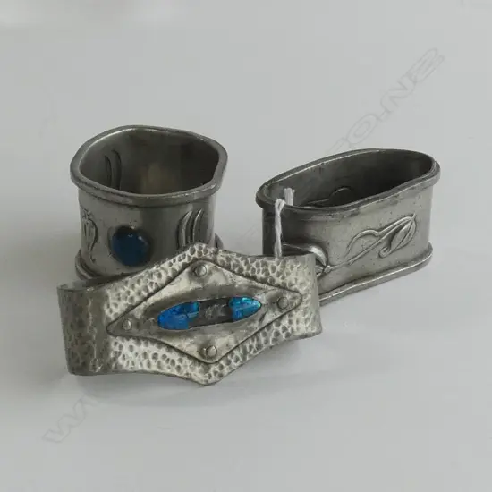 (012) 3 ART NOUVEAU PEWTER NAPKIN RINGS 