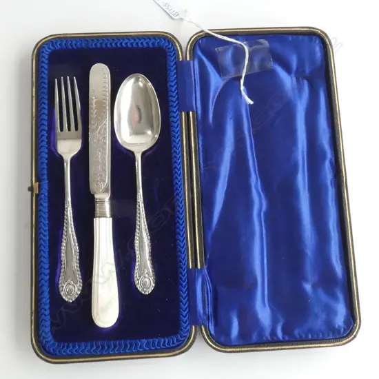 BOXED SILVER KNIFE/FORK/SPOON SET SHEFFIELD 1906
