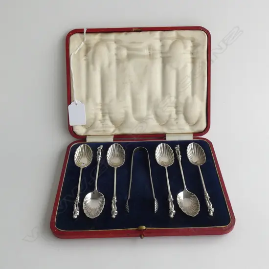 BOXED SILVER SHELL BOWL TEASPOONS WITH PUTTI TERMINALS SHEFFIELD 1904