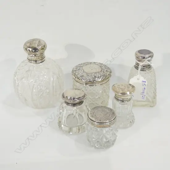 6 CRYSTAL & STG TOPPED BOTTLES 