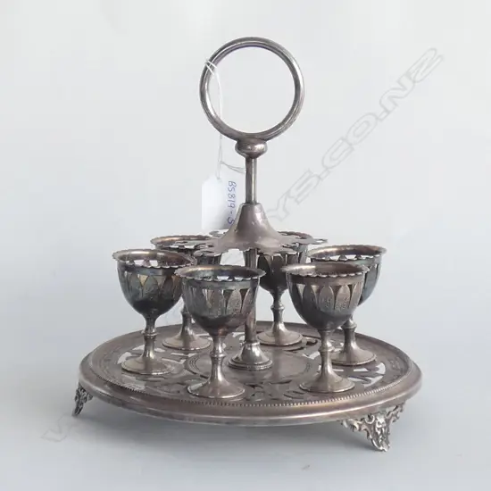 VINTAGE SILVER PLATE EGG CUP CRUET SET (NO SPOONS) 