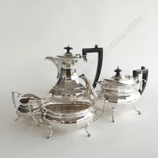4 PC CORONET SILVER PLATE ART DECO TEA & COFFEE SET; TEAPOT / COFFEE POT / MILK JUG & SUGAR BOWL - IN LOVELY CONDITION