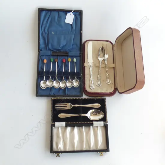 3 CASES CUTLERY; 2 STG + 6 EP COFFEE SPOONS 107 GRAMS