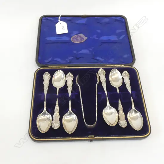 BOXED SET EDW. TEASPOONS w. TONGS, B'HAM 1903 120 GRAMS