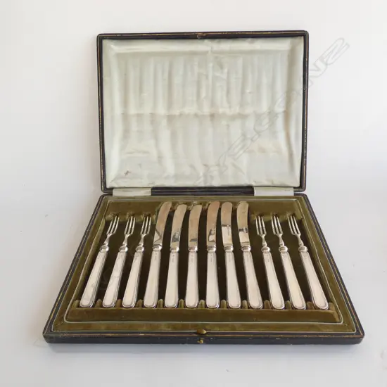 CASED SET 12 FRUIT KNIVES & FORKS SHEFFIELD 1903 332 GRAMS