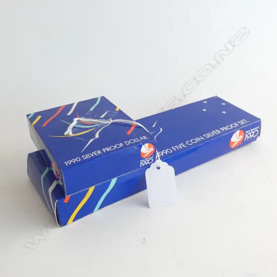 NZ 1990 FIVE COIN SILVER PROOF SET + 1990 DOLLAR