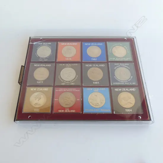 CASE OF 12 UNC NZ $1 COINS EA IN PLASTIC CASE 1980'S ETC