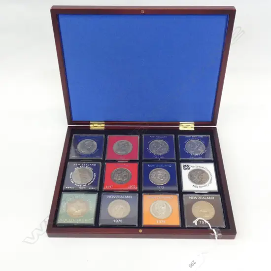 CASE OF 12 UNC NZ $1 COINS EA IN PLASTIC CASE 1970'S ETC
