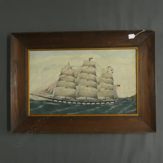 19TH C CLIPPER SHIP ‘CARIBOU’ ARTIST UNKNOWN OIL ON CANVAS, 375 x 630mm 