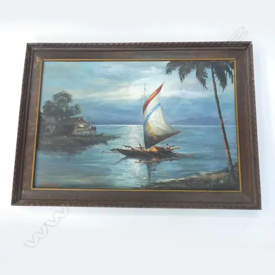 G FERNANDEZ, MANILA ‘70 SEASCAPE WITH PARAW OIL ON CANVAS SIGNED, 600 x 900mm. 